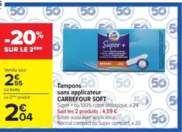 Carrefour CARREFOUR SOFT Tampons sans applicateur offre