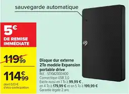 Carrefour Seagate Disque dur externe 2To modèle Expansion portable drive offre