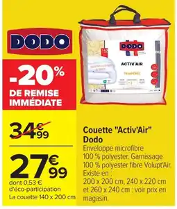 Carrefour DODO Couette "Activ'Air" offre