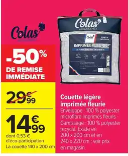 Carrefour Colas Couette légère imprimée fleurie offre