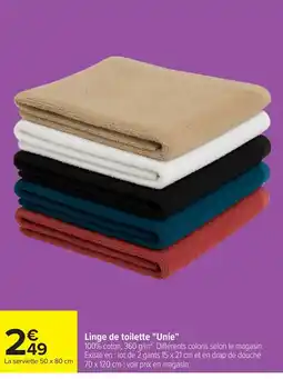 Carrefour Linge de toilette "Unie" offre