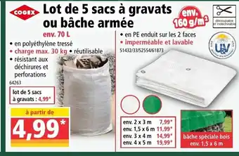 Lot de 5 sacs à gravats ou bâche armée