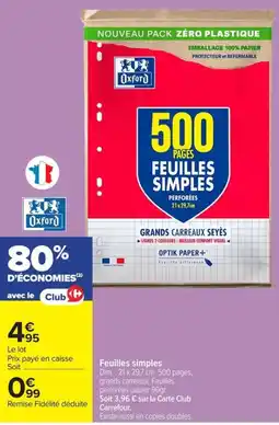 Carrefour Market Oxford Feuilles simples offre