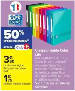 Carrefour Market Oxford Classeur rigide Color Life offre