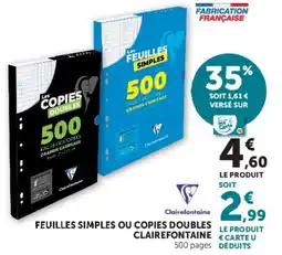 Hyper U Clairefontaine FEUILLES SIMPLES OU COPIES DOUBLES offre