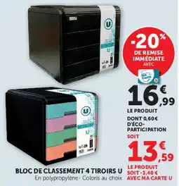 Hyper U U Bloc de classement 4 tiroirs offre