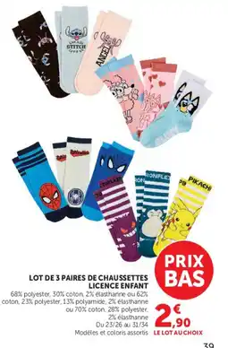 Hyper U LOT DE 3 Paires de Chaussettes Licence Enfant offre