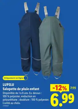 Lidl LUPILU Salopette de pluie enfant offre