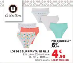 Hyper U U Collection LOT DE 3 SLIPS FANTAISIE FILLE offre