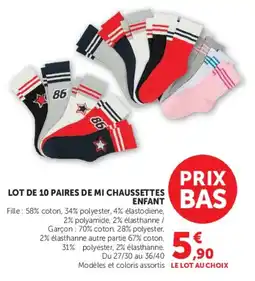 Hyper U MI CHAUSSETTES ENFANT offre
