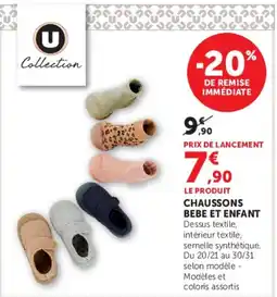 Hyper U U Collection CHAUSSONS BEBE ET ENFANT offre