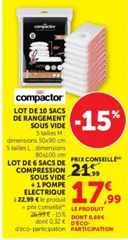 Hyper U compactor LOT DE 10 SACS DE RANGEMENT SOUS VIDE offre