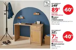 Hyper U BUREAU 1 PORTE/1 TIROIR CANNAGE offre