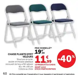 Hyper U CHAISE PLIANTE EFFET VELOURS offre