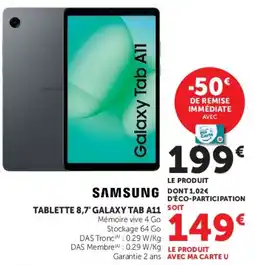 Hyper U SAMSUNG TABLETTE 8,7' GALAXY TAB A11 offre