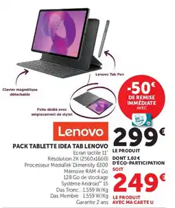 Hyper U Lenovo PACK TABLETTE IDEA TAB LENOVO offre