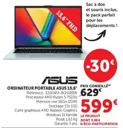 Hyper U ASUS ORDINATEUR PORTABLE offre