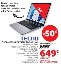 Hyper U TECNO ORDINATEUR PORTABLE offre