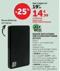 Hyper U ALT ECO DISQUE DUR EXTERNE USB 3.0 offre