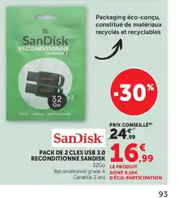 Hyper U SanDisk PACK DE 2 CLES USB 3.0 offre