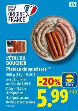 Lidl Boucher - plateau de saucisses offre
