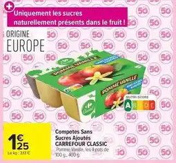 Carrefour Carrefour - compotes sans sucres ajoutés classic offre