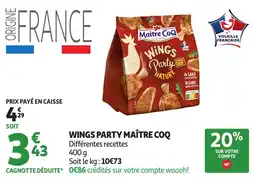 Auchan Direct Maître Coq Wings Party Nature offre