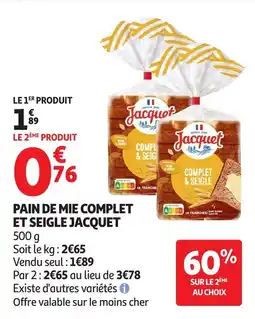 Auchan Direct Jacquet Pain de mie complet et seigle offre