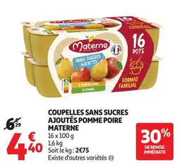 Auchan Direct Materne COUPELLES SANS SUCRES AJOUTÉS POMME POIRE offre