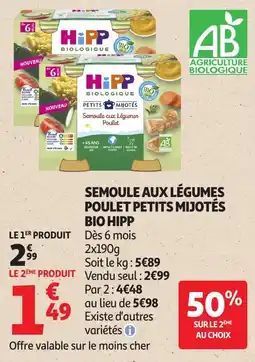 Auchan Direct HIPP SEMOULE AUX LÉGUMES POULET PETITS MIJOTÉS offre