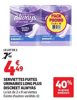 Auchan Direct Always Serviettes fuites urinaires offre