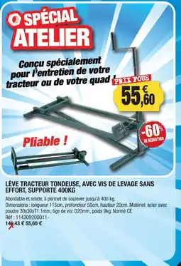 Outiror Leve tracteur tondeuse avec vis de levage sans effort supporte offre