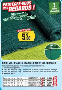 Outiror BRIS-VUE 3 tailles epaisseur 100 et 220 grammes offre