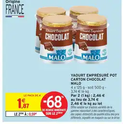 Intermarché Express Malo yaourt emprésuré pot carton chocolat offre