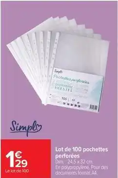 Carrefour Drive Simpl - lot de 100 pochettes perforées offre