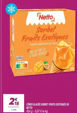 Netto Netto cônes glacés sorbet fruits exotiques x6 offre