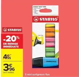 Carrefour Drive Stabilo - 5 mini surligneurs fluo offre