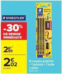 Carrefour Drive 8 crayons graphite + 1 gomme + 1 taille crayon offre