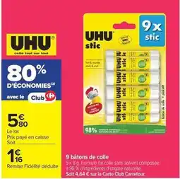 Carrefour Drive Uhu - 9 bâtons de colle offre