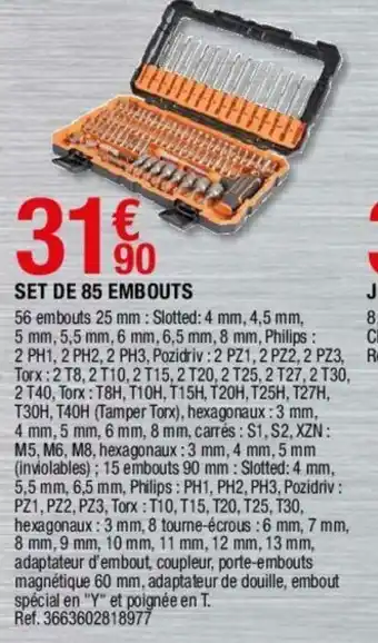 Brico Dépôt Set de 85 embouts offre