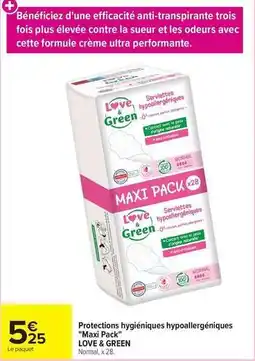 Carrefour Market Love & green - protections hygiéniques hypoallergéniques offre