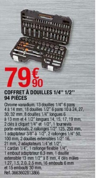 Brico Dépôt Coffret à douilles 1/4" 1/2" 94 pièces offre