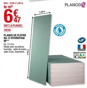 Brico Dépôt Plaque de plâtre BA 13 Hydrofuge NF offre
