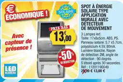 Outiror Spot à énergie solaire type application murale avec detecteur de mouvement offre