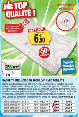 Outiror BÂCHE TRANSLUCIDE EN 160GR/M², AVEC OEILLETS offre
