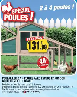 Outiror POULAILLER 2 À 4 POULES AVEC ENCLOS ET PONDOIR offre