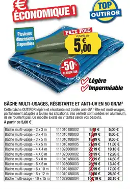 Outiror Bâche multi-usages resistante et anti-uv en 50 gr/m offre