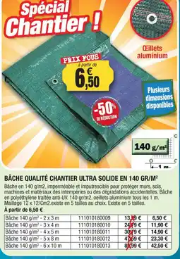 Outiror Bâche qualité chantier ultra solide en 140 gr/m² offre