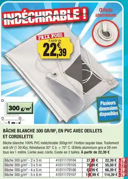 Outiror Bâche blanche 300 gr/m² en pvc avec oeillets et cordelette offre