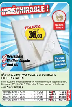 Outiror Bâche 650 gr/m² avec oeillets et cordelette offre